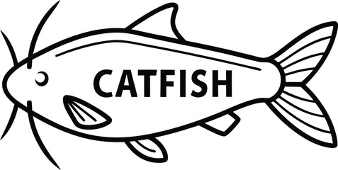 Catfish Outline Illustration, Fish Icon with Fins and Whisker, Transparent