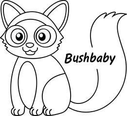 Outlined Bushbaby Sitting with a Smiling Face Isolated on a Transparent Background