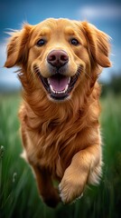 Running happy golden retriever field frame high resolution hd image
