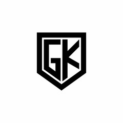 Initial monogram logo design GK isolated frame shield vector