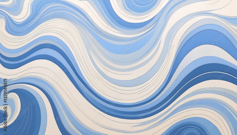 Aufkleber flowing blue abstract waves with curved lines in a minimalist pattern, ideal for modern interiors, p
