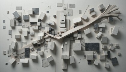Creative abstract art installation contemporary studio sculpture minimalist environment top-down view modern design concept