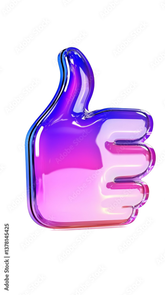 Aufkleber glossy 3d rendering of a like symbol in gradient colors against a black background