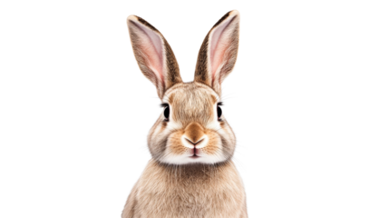 Rabbit with alert expression against black background, cut out transparent