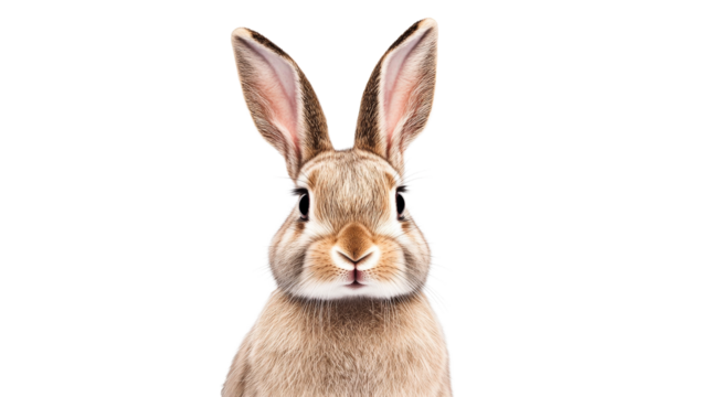 Rabbit with alert expression against black background, cut out transparent