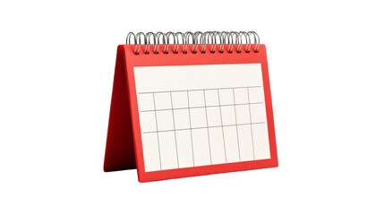 Red table calendar with spiral, isolated blank template, cut out transparent