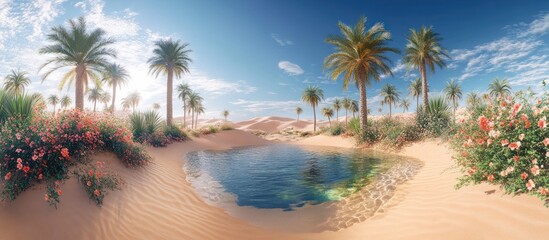 Fototapeta premium Oasis in the Desert, Sunny Day, Tranquil Scene, Stock Photo