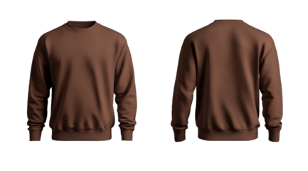 A brown long sleeve sweatshirt is showcased from both the front and back angles on a simple background. The design is versatile, suitable for casual wear or layering during cooler weather