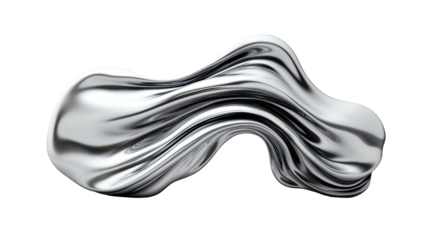 Chrome fluid form, shiny reflective smooth wave surface, cut out transparent