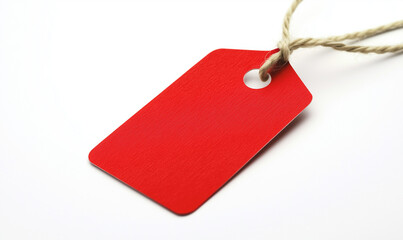 Fototapeta premium Red Price Tag Isolated on White Background – Perfect for Sale or Branding, High-Resolution, Detailed Stock Photo