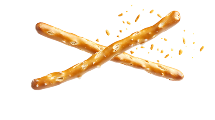 Salted pretzel sticks isolated on white or transparent background.