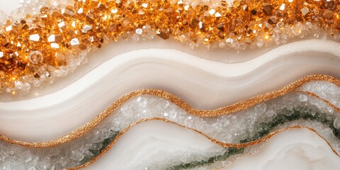 Abstract Luxury Background, Ivory, And Copper Marble With Soft Green, Gray Druzy, Geode Texture
