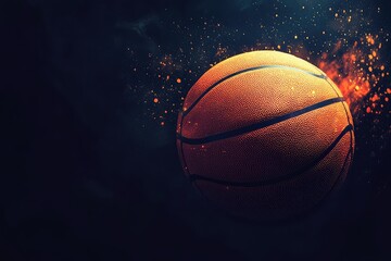 Fototapeta premium Dark web banner with detailed orange basketball and copy space for text. AI generated illustration.