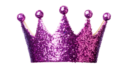 Sparkling purple glitter crown for celebrations, cut out transparent