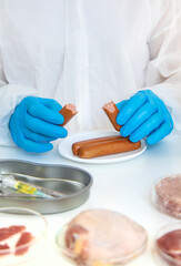 Examine meat in the laboratory. Selective focus.