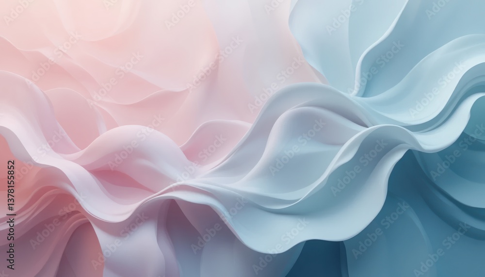 Poster fluid abstract waves digital art creation soft color palette serene environment aerial viewpoint con