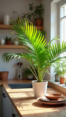 Fototapeta premium House plants Majesty Palm brightening up a kitchen interior 