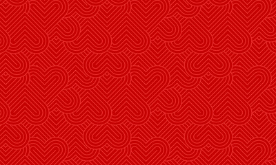 Modern and minimalist heart pattern background with red heart lines. Printable vector container background for Valentine's Day.