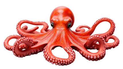 Fototapeta premium Vivid red octopus with intricate details, isolated, cut out transparent