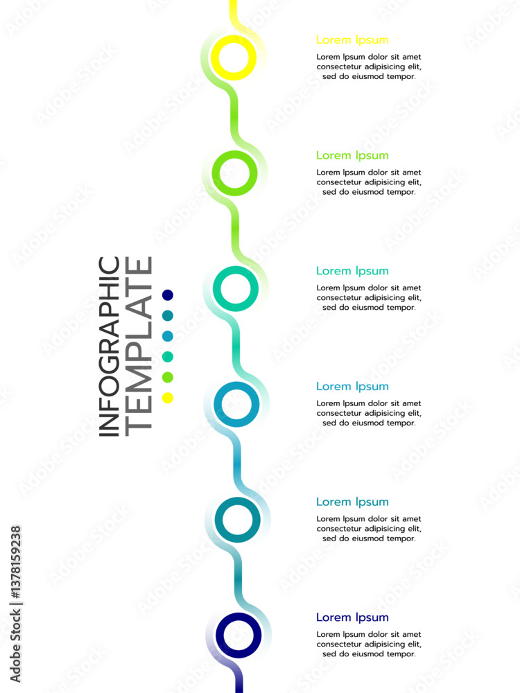 Wall mural 6 circular elements placed in vertical row. concept of 6 successive steps of project development pro
