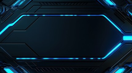 Futuristic Black and Blue Abstract Background with Glowing Neon Lights
