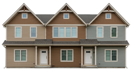 Isolated Row of Identical Townhouses in Different Colors