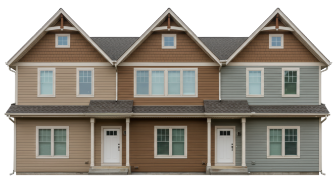 Isolated Row of Identical Townhouses in Different Colors