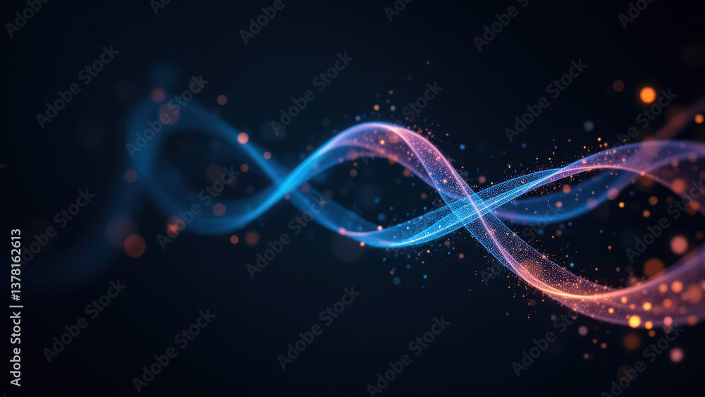 Poster a digital abstract illustration with a dynamic swirl of blue and orange colors that resemble a digit