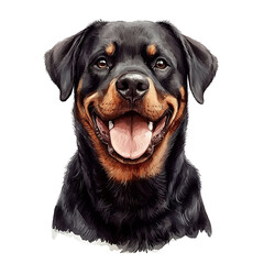 Obraz premium A digital art portrait of a smiling Rottweiler dog with its mouth open showcasing its friendly and expressive face.