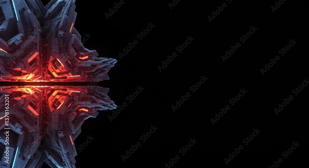 Aufkleber abstract digital art: glowing fractal structure in dark space, symmetrical 3d render