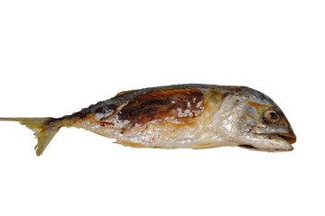 Fried mackerel with crispy texture and golden brown skin, isolated on transparency background