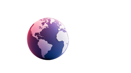 Abstract pink blue globe showing continents, cut out transparent