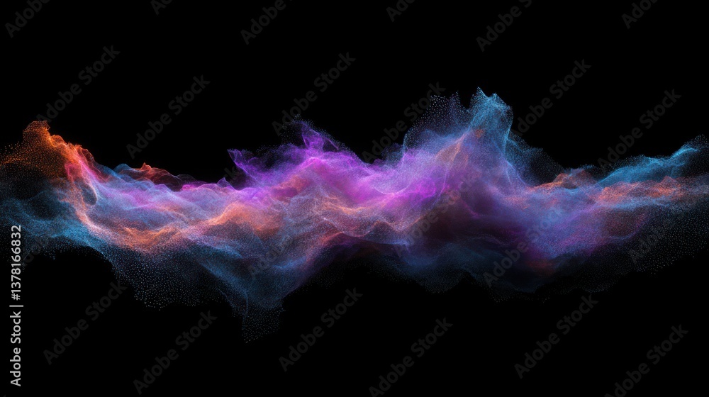 Poster abstract nebula cloud formation with colorful particle stream design