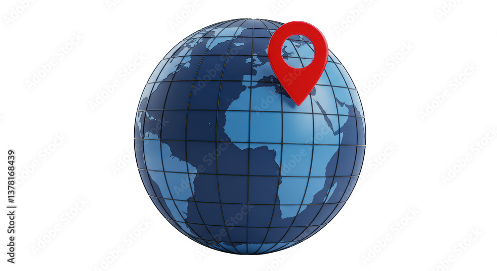 Poster isolated globe with red location marker pin