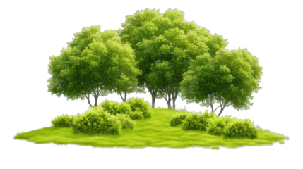 Lush green trees in a vibrant landscape, serene nature scene ideal for environmental themes, perfect for backgrounds. Isolated on white background or PNG