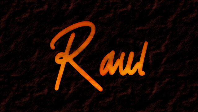 3D fire text effect of name Raul on dark background.