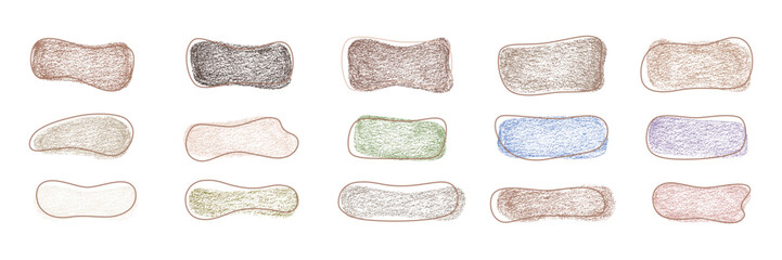 Grunge chalk, crayon texture abstract shape frames set. Vector stock illustration isolated on white background for design template text business presentation, highlight advertising, special offer.