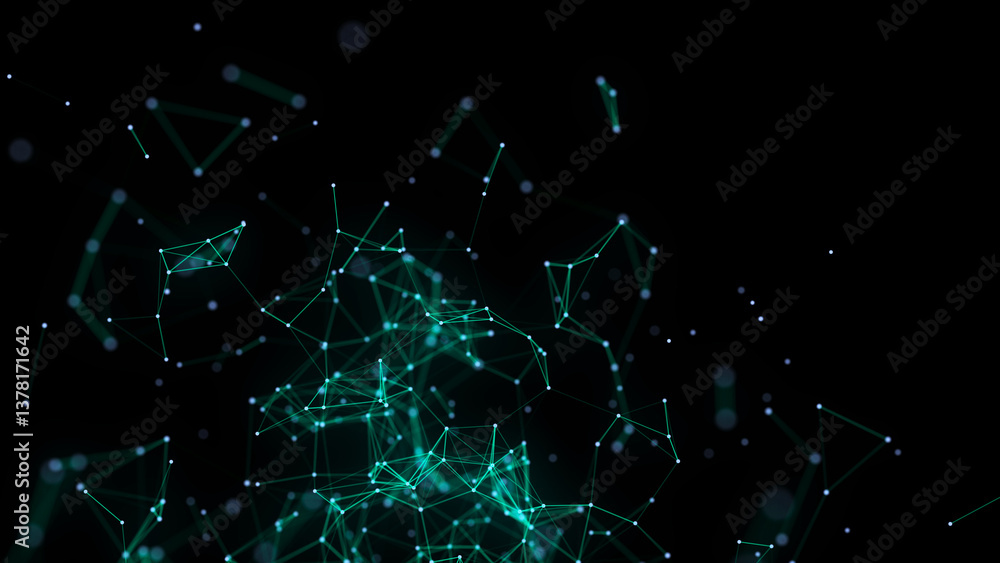 Aufkleber Blue abstract background with connection lines, dots and triangles. Technology network connection. Digital structure of particles. 3D rendering.