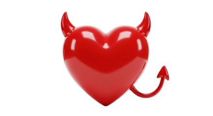 Isolated Red Devil Heart with Horns and Tail