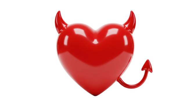 Isolated Red Devil Heart with Horns and Tail