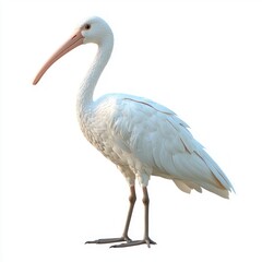 White ibis standing gracefully with long slender beak, symbol of elegance in natural habitat at dawn or dusk in serene environment