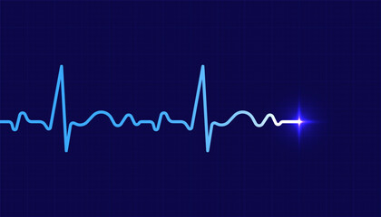 Fototapeta premium Heart beat pulse electrocardiogram rhythm on blue background