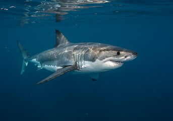 Majestic Great White Shark Underwater - Marine Life, Predator, Ocean, Dive, Sea, Apex, Wildlife.