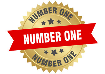 number one. number one round red and gold label isolated on transparent background