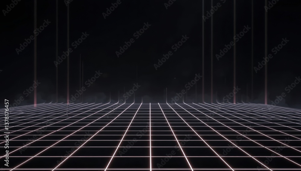 Poster futuristic grid animation in dark environment digital art scene dynamic perspective sci-fi concept