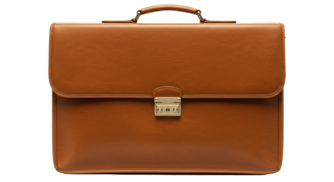 Isolated Brown Leather Briefcase with Metal Clasp