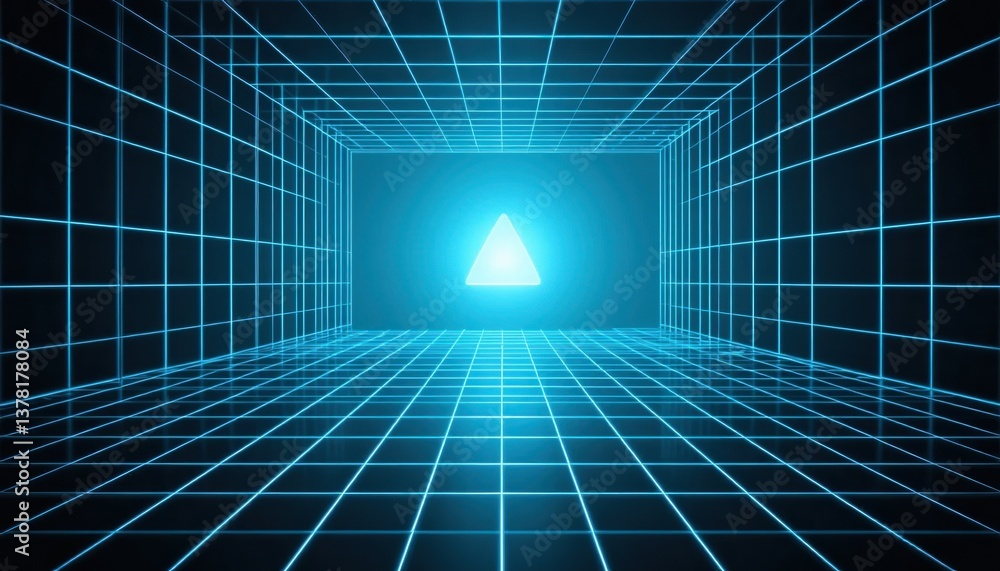 Poster virtual reality exploration digital space 3d graphics futuristic environment perspective view techno