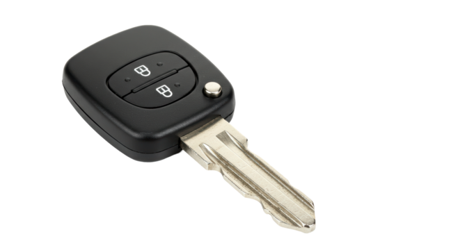 Isolated Black Car Key with Remote Control Buttons
