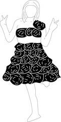  girl in rose dress simple sketch