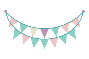 Obraz premium Party Bunting Decoration with Pastel Triangle Flags on White Background Design